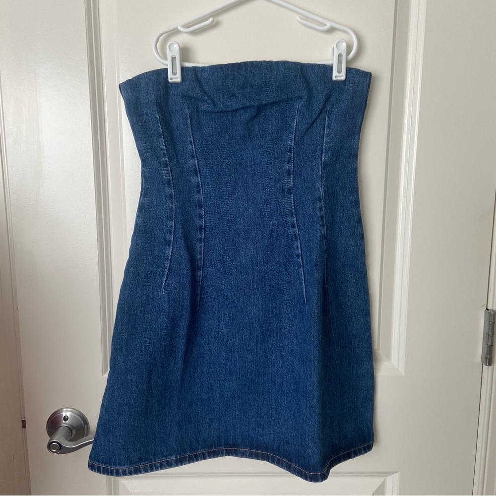 NWT Meshki Cecily Strapless Denim Mini Dress Dark Blue